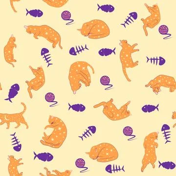 Mystical seamless pattern of cats in boho style, silhouette collection. Wit.. 스톡 일러스트