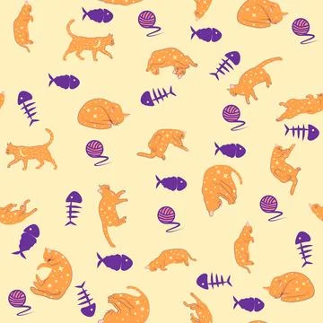 Mystical seamless pattern of cats in boho style, silhouette collection. Esote 스톡 일러스트