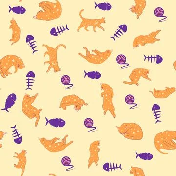 Mystical seamless pattern of cats in boho style, silhouette collection. Wit.. 스톡 일러스트