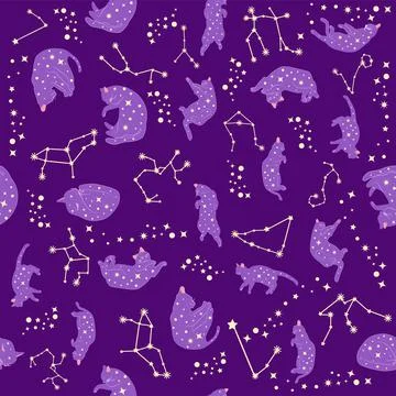 Mystical seamless pattern of cats in boho style, silhouette collection 스톡 일러스트
