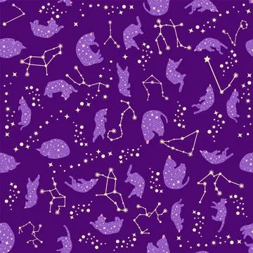 Mystical seamless pattern of cats in boho style, silhouette collection 스톡 일러스트