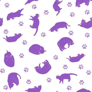 Mystical seamless pattern of cats in boho style, silhouette collection 스톡 일러스트