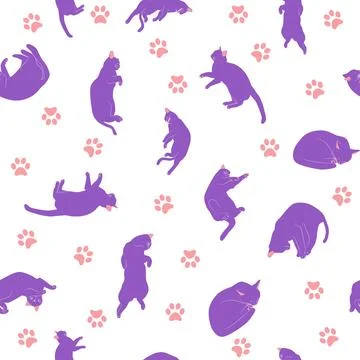 Mystical seamless pattern of cats in boho style, silhouette collection 스톡 일러스트