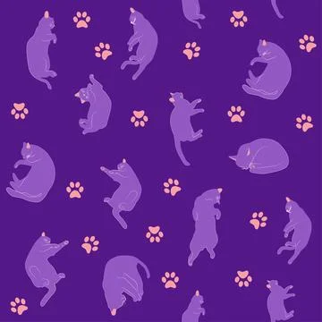 Mystical seamless pattern of cats in boho style, silhouette collection 스톡 일러스트