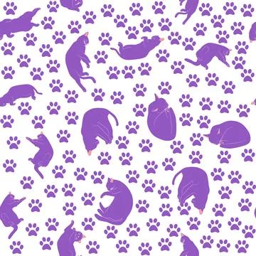 Mystical seamless pattern of cats in boho style, silhouette collection 스톡 일러스트