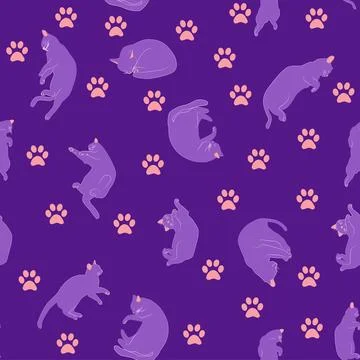 Mystical seamless pattern of cats in boho style, silhouette collection 스톡 일러스트