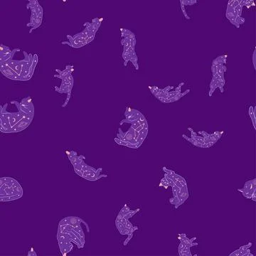 Mystical seamless pattern of cats in boho style, silhouette collection. Witch Stock Illustration
