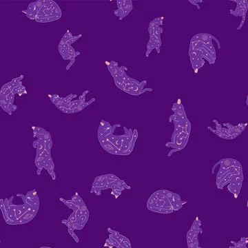Mystical seamless pattern of cats in boho style, silhouette collection. Witch Illustrazione stock