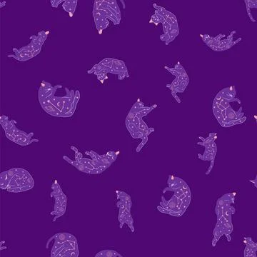 Mystical seamless pattern of cats in boho style, silhouette collection. Witch Illustrazione stock