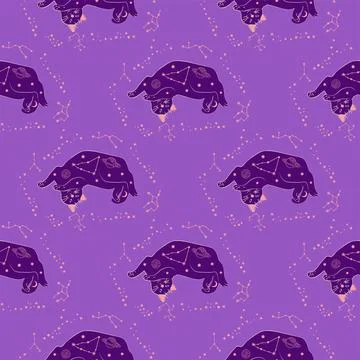 Mystical seamless pattern of cats in boho style, silhouette collection. Wit.. Illustrazione stock