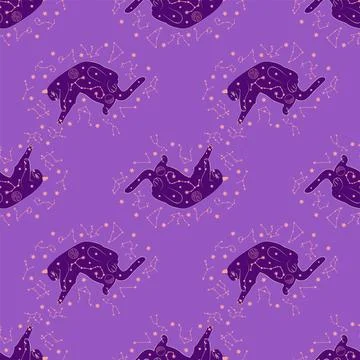 Mystical seamless pattern of cats in boho style, silhouette collection. Wit.. Illustrazione stock