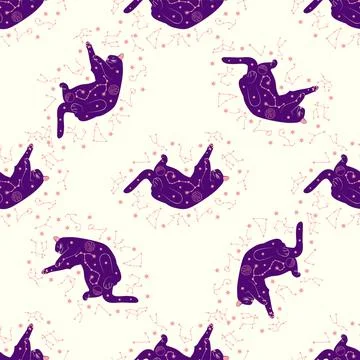 Mystical seamless pattern of cats in boho style, silhouette collection. Wit.. Stock Illustration