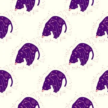 Mystical seamless pattern of cats in boho style, silhouette collection. Wit.. 스톡 일러스트