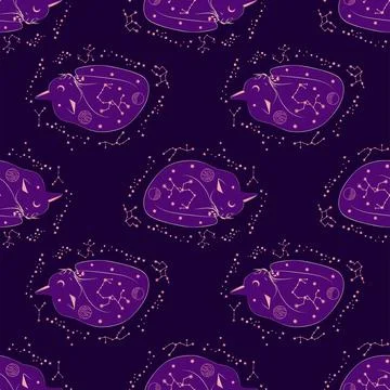 Mystical seamless pattern of cats in boho style, silhouette collection. Esote Stock Illustration