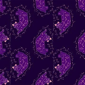 Mystical seamless pattern of cats in boho style, silhouette collection. Esote 스톡 일러스트