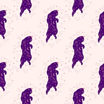 Mystical seamless pattern of cats in boho style, silhouette collection. Esote Illustrazione stock