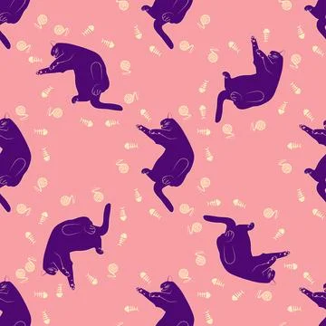 Mystical seamless pattern of cats in boho style, silhouette collection. Esote 스톡 일러스트