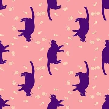 Mystical seamless pattern of cats in boho style, silhouette collection. Esote 스톡 일러스트