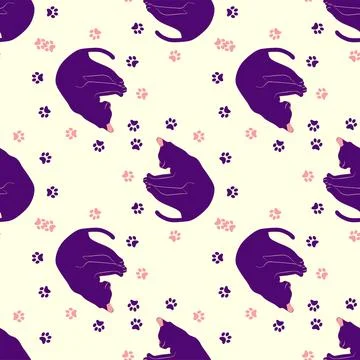 Mystical seamless pattern of cats in boho style, silhouette collection. Esote Illustrazione stock