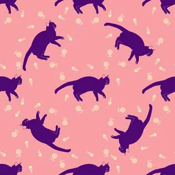 Mystical seamless pattern of cats in boho style, silhouette collection. Esote Illustrazione stock