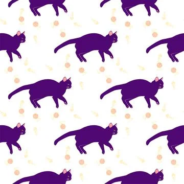 Mystical seamless pattern of cats in boho style, silhouette collection. Esote 스톡 일러스트