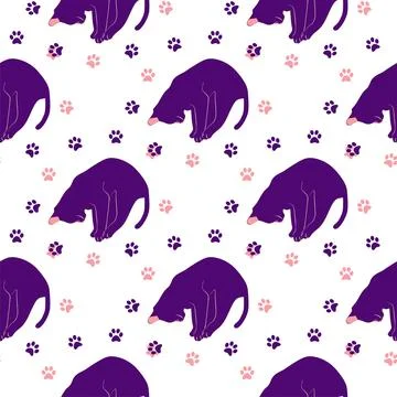 Mystical seamless pattern of cats in boho style, silhouette collection. Esote 스톡 일러스트