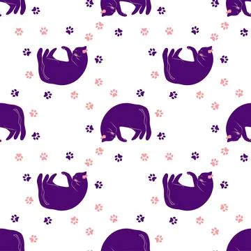Mystical seamless pattern of cats in boho style, silhouette collection. Esote Illustrazione stock