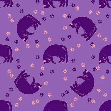 Mystical seamless pattern of cats in boho style, silhouette collection. Esote Illustrazione stock
