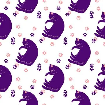 Mystical seamless pattern of cats in boho style, silhouette collection. Esote Illustrazione stock