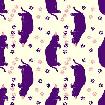 Mystical seamless pattern of cats in boho style, silhouette collection. Esote Illustrazione stock