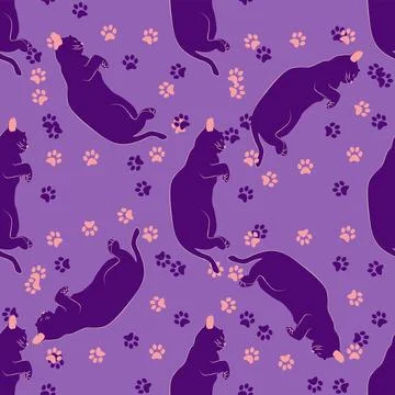 Mystical seamless pattern of cats in boho style, silhouette collection. Esote Illustrazione stock
