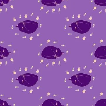 Mystical seamless pattern of cats in boho style, silhouette collection. Esote 스톡 일러스트