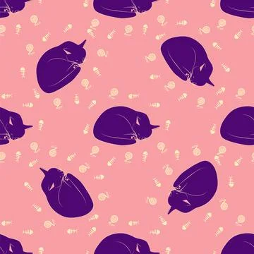 Mystical seamless pattern of cats in boho style, silhouette collection. Esote Illustrazione stock