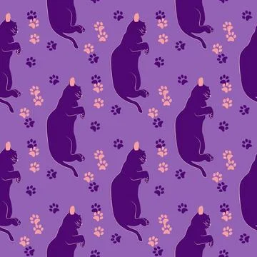 Mystical seamless pattern of cats in boho style, silhouette collection. Esote Illustrazione stock