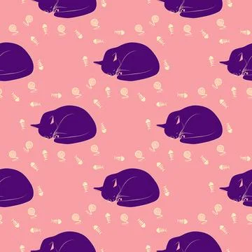 Mystical seamless pattern of cats in boho style, silhouette collection. Esote Illustrazione stock