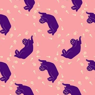 Mystical seamless pattern of cats in boho style, silhouette collection. Esote 스톡 일러스트