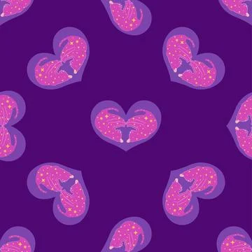 Mystical seamless pattern of cats in boho style, silhouette collection. Wit.. Stock Illustration