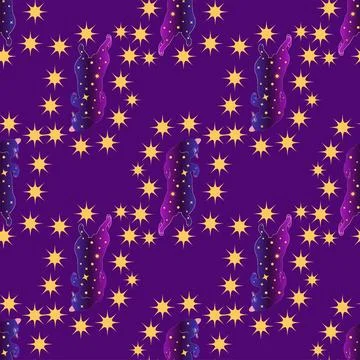 Mystical seamless pattern of cats in boho style, silhouette collection. Wit.. Stock Illustration