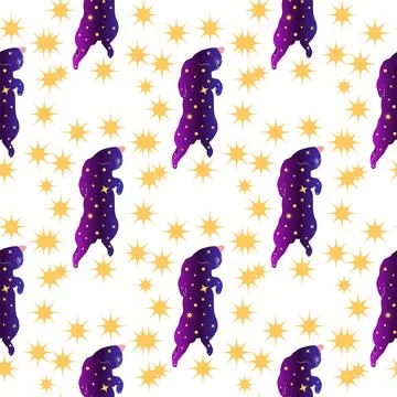 Mystical seamless pattern of cats in boho style, silhouette collection. Wit.. Stock Illustration