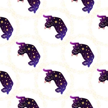 Mystical seamless pattern of cats in boho style, silhouette collection. Esote Illustrazione stock