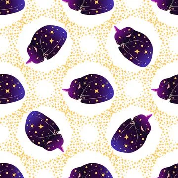 Mystical seamless pattern of cats in boho style, silhouette collection. Wit.. Stock Illustration