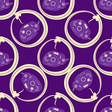 Mystical seamless pattern of cats in boho style, silhouette collection. Esote Stock Illustration