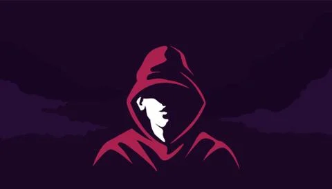 Mystical silhouette of acharacter in hoodie . Mysterious cyber hacker red Stock Illustration