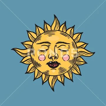 Mystical sleeping sun. Astronomy, alchemy and astrology symbol. Magic Gypsy Stock Illustrationen
