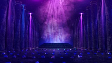 Mystical Stage Columns Light Fantasy Background Scene vibrant light beams. Drama Stock Footage 341908120