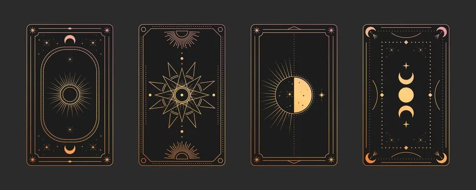 Mystical tarot card frames with celestial designs 库存插图
