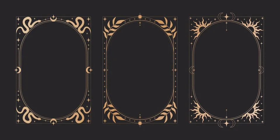 Mystical tarot card frames set with celestial moon Stock Illustration