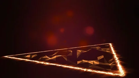 Mystical triangle frame in flame tongues and hot polygonal surface in wavy Stock Footage 127989867