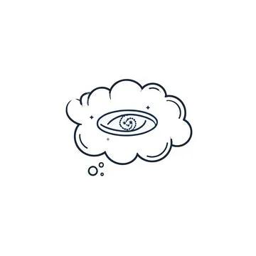 Mystical visualization eye in cloudy thought bubble with swirling nebula an.. Stock Illustration