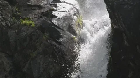Mystical Waterfall Cascading by Devil’s Bridge: Nature Meets Legend in Europe Stock Footage 306598010